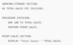 Code snippet for COBOL used to illustrate how context-aware processing resolves global variable dependencies